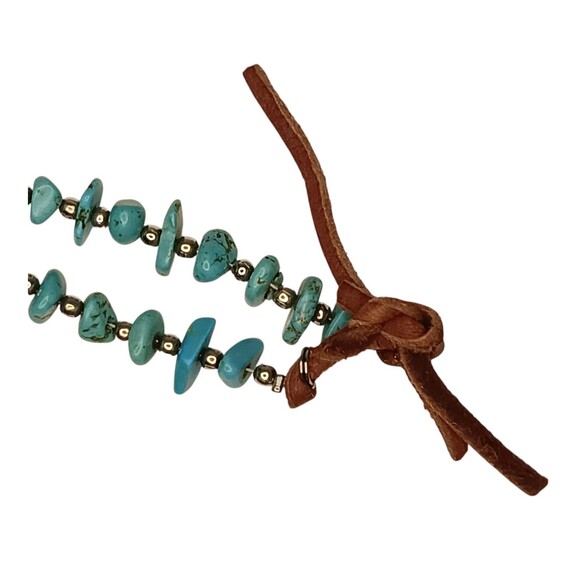 Vintage Southwest Blue & Green Turquoise Chip Necklace With Silver Beads 48" - Picture 4 of 11